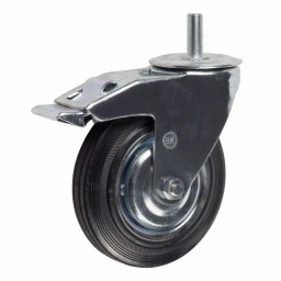 Колесная опора 100мм болт, поворотная, тормоз, черная резина, роликоподшипник