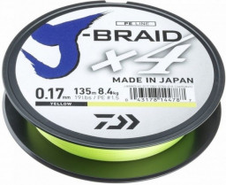 Шнур плетеный DAIWA J-Braid X4 0,15mm-135m флуор-желтая